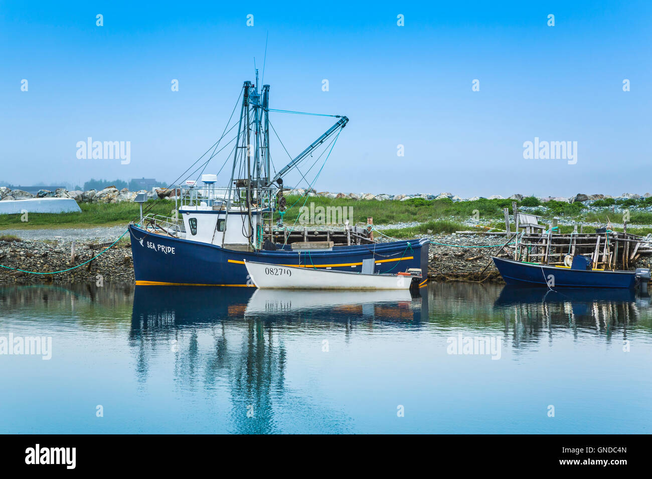 Un petit port avec des bateaux de pêche à Ferryland, Terre-Neuve et Labrador, Canada. Banque D'Images