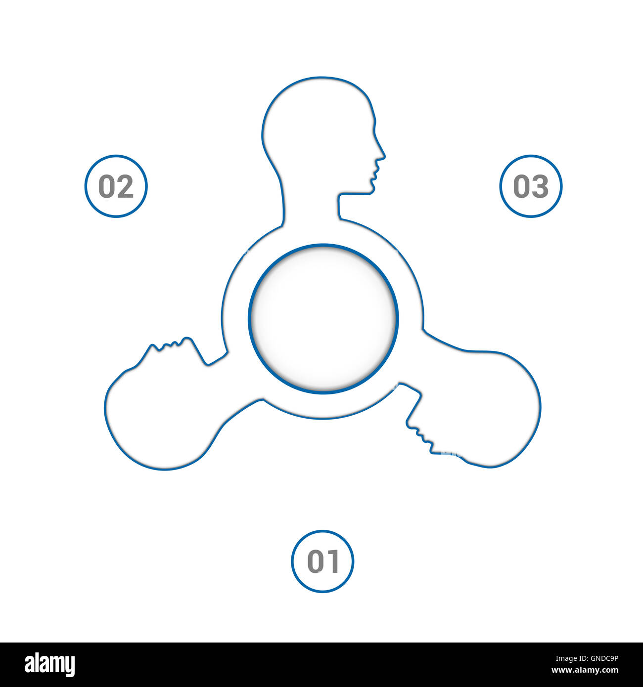 Modèle pour l'infographie, deux couleurs de Silhouette tête de la personne comptait trois positions. Banque D'Images