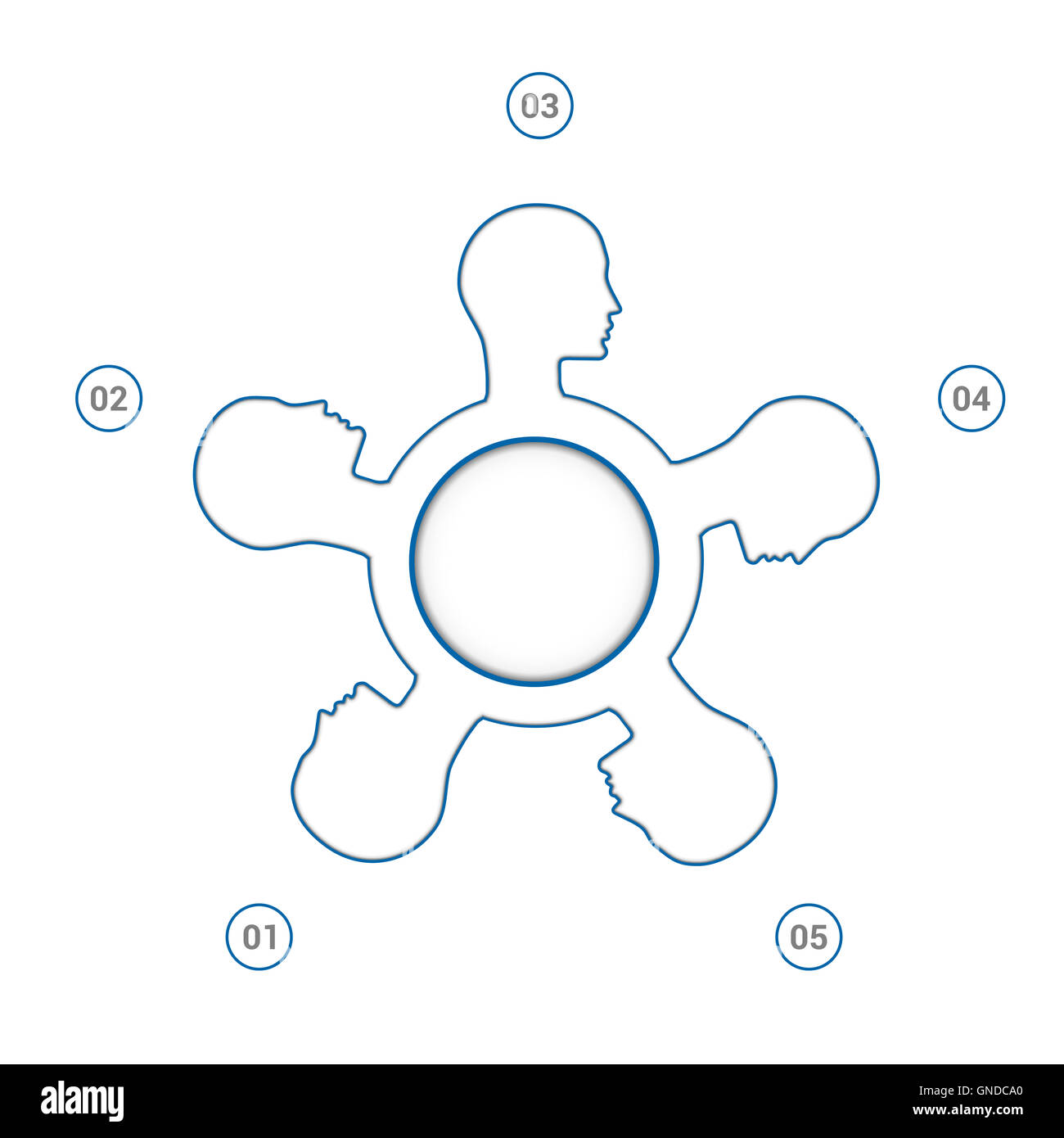 Modèle pour l'infographie, deux couleurs de Silhouette tête de la personne numérotés de 5 positions. Banque D'Images