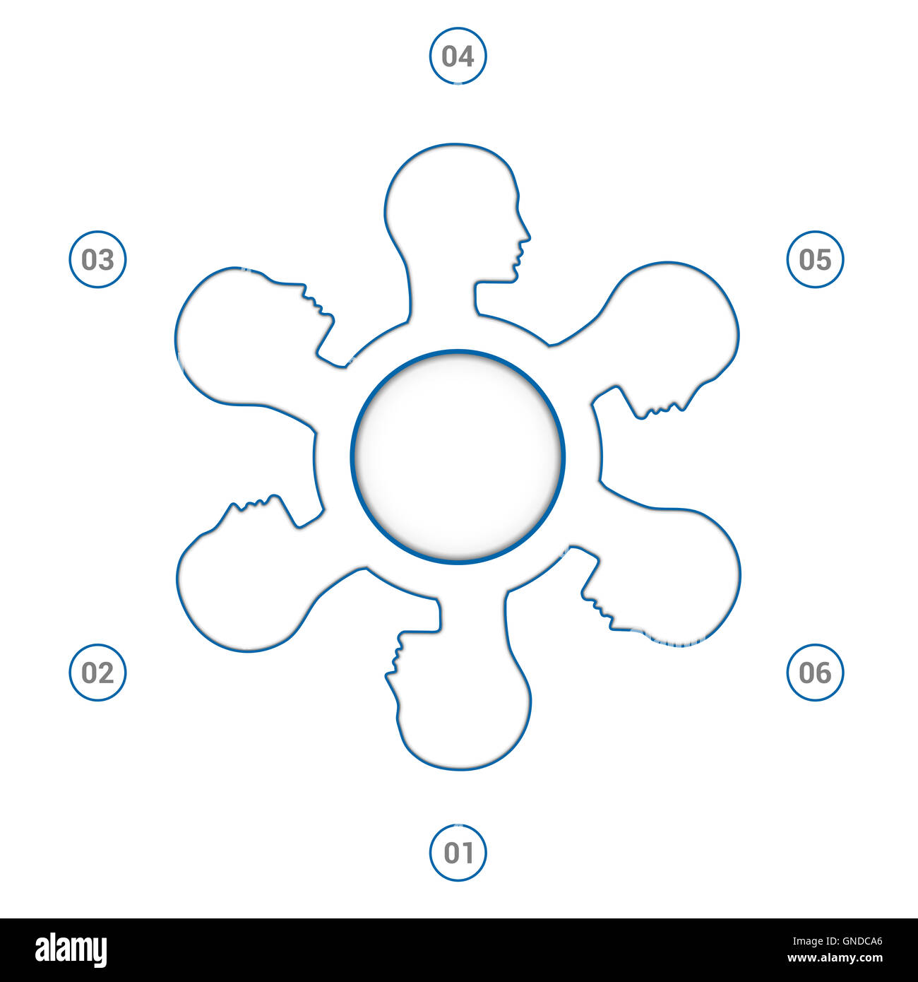 Modèle pour l'infographie, deux couleurs de Silhouette tête de la personne à six positions numérotées. Banque D'Images