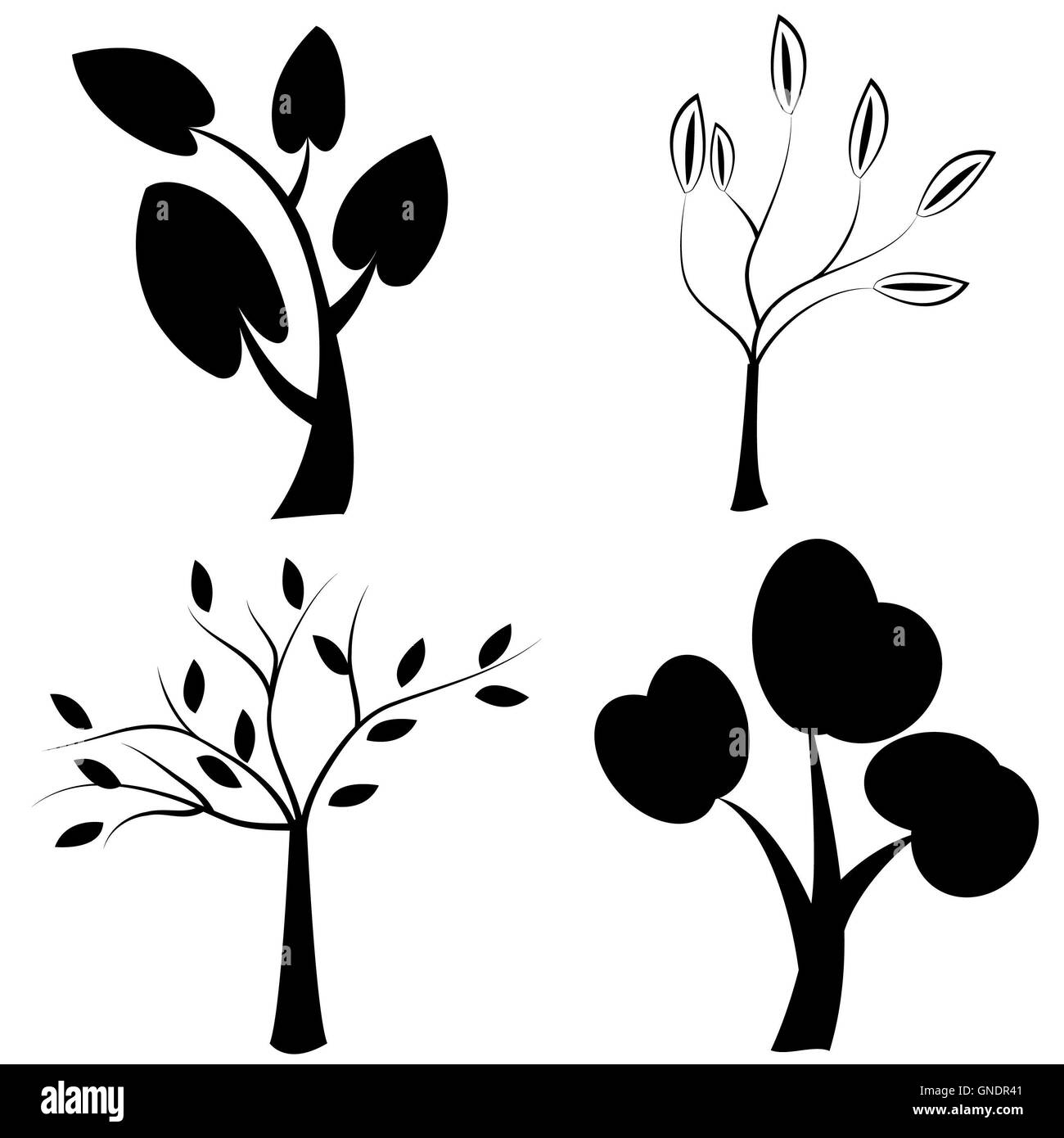 Ensemble d'arbres noires silhouettes Banque D'Images