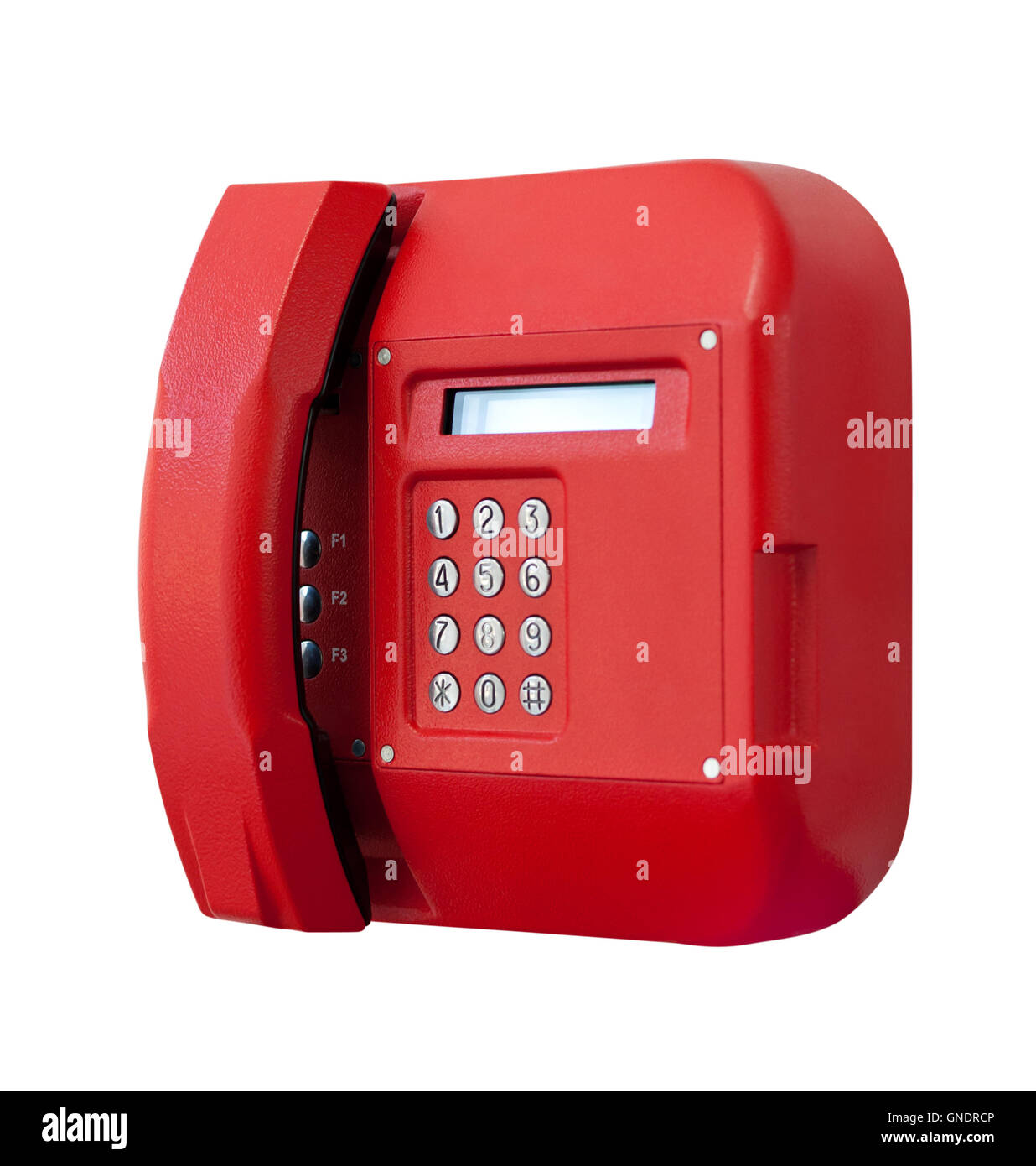 Téléphone rouge sur fond blanc. Banque D'Images
