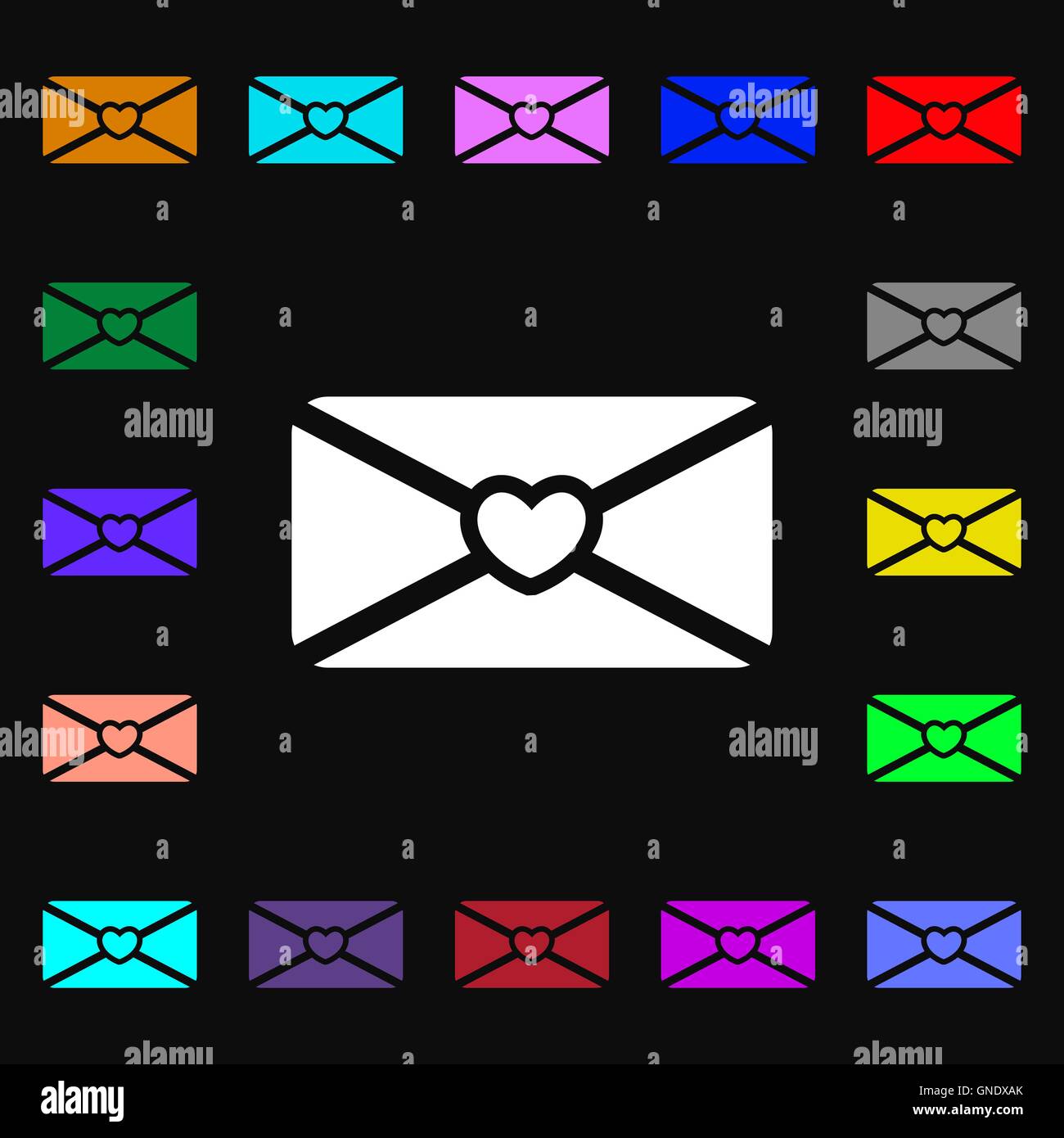 L'icône de lettre d'amour signe. Beaucoup de symboles colorés pour votre conception. Vector Illustration de Vecteur