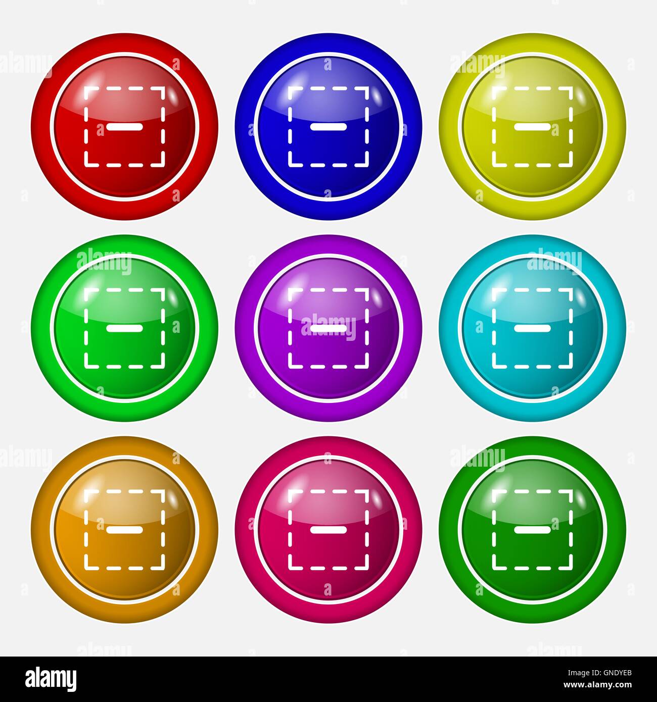 Le signe moins dans une icône carrée signe. symbole sur neuf boutons colorés. Vector Illustration de Vecteur