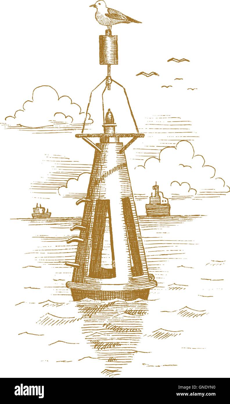 Bouée dans la mer dessiné par part Illustration de Vecteur