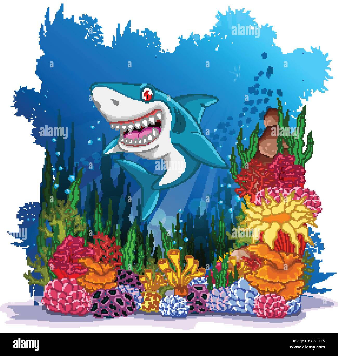 Requin drôle avec arrière-plan de la mer Illustration de Vecteur