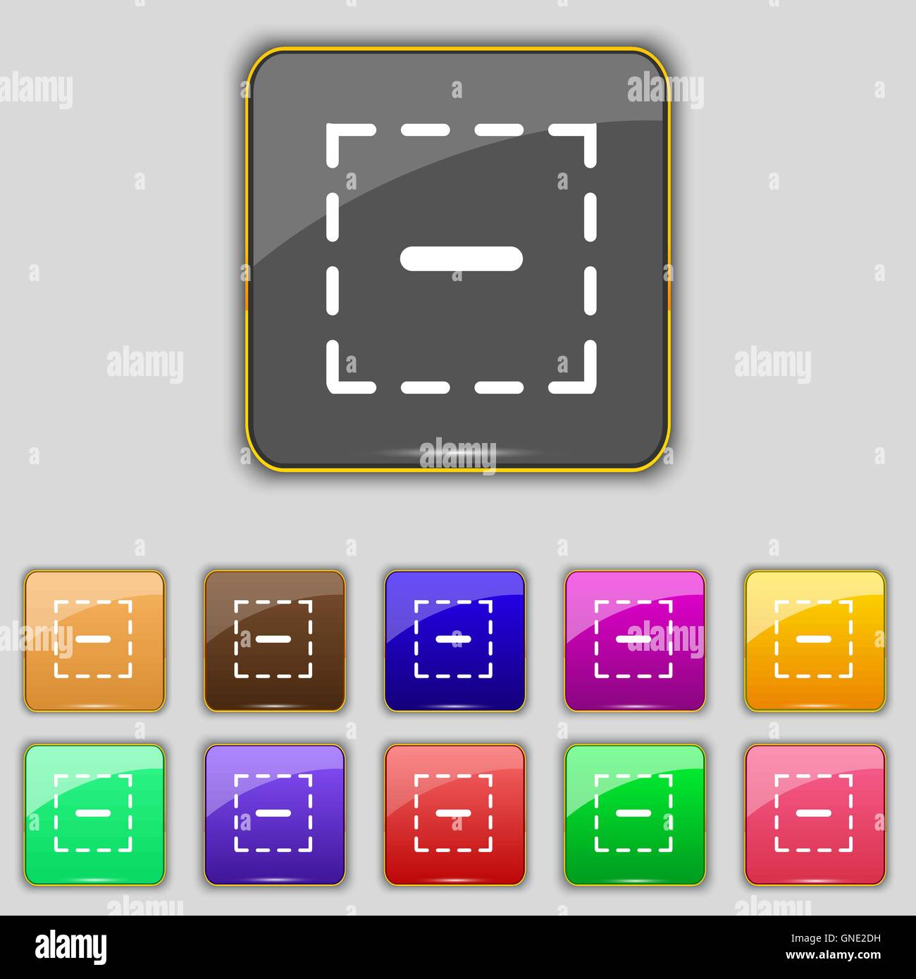 Le signe moins dans une icône carrée signe. Set avec 11 boutons de couleur pour votre site. Vector Illustration de Vecteur