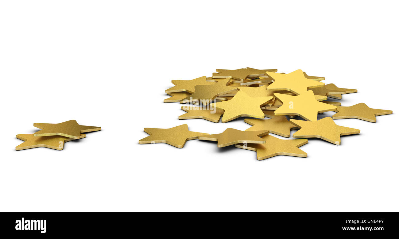 3D illustration de plusieurs étoiles d'or sur fond blanc Banque D'Images