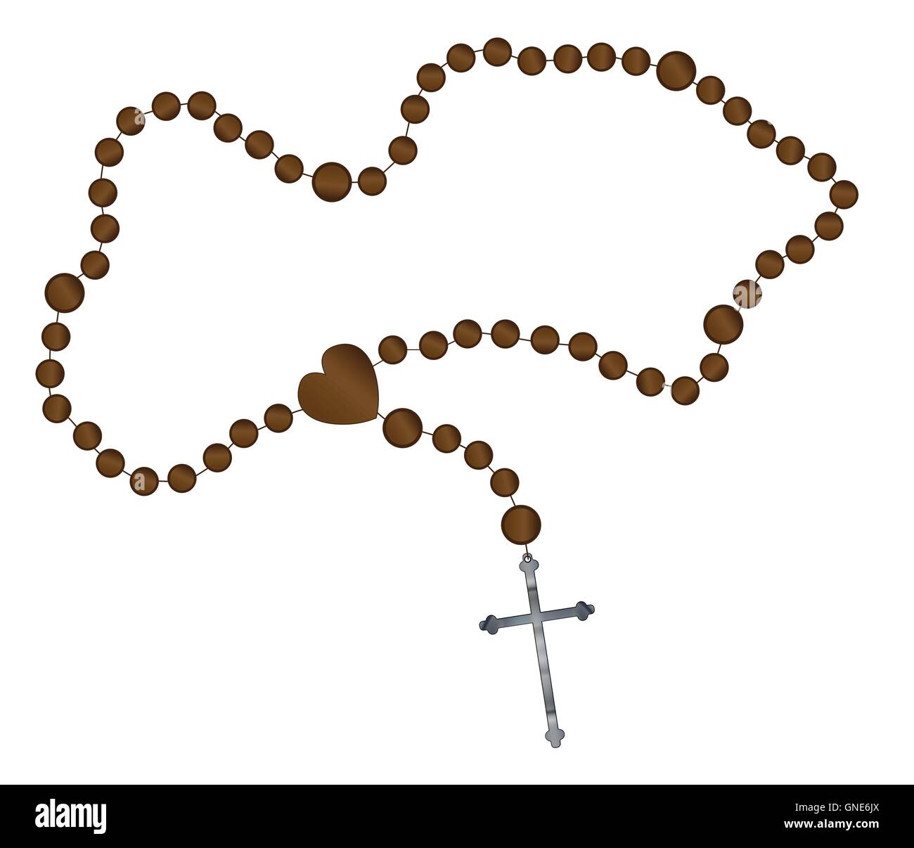 Chapelet catholique avec une croix d'argent dans un fond blanc Illustration de Vecteur