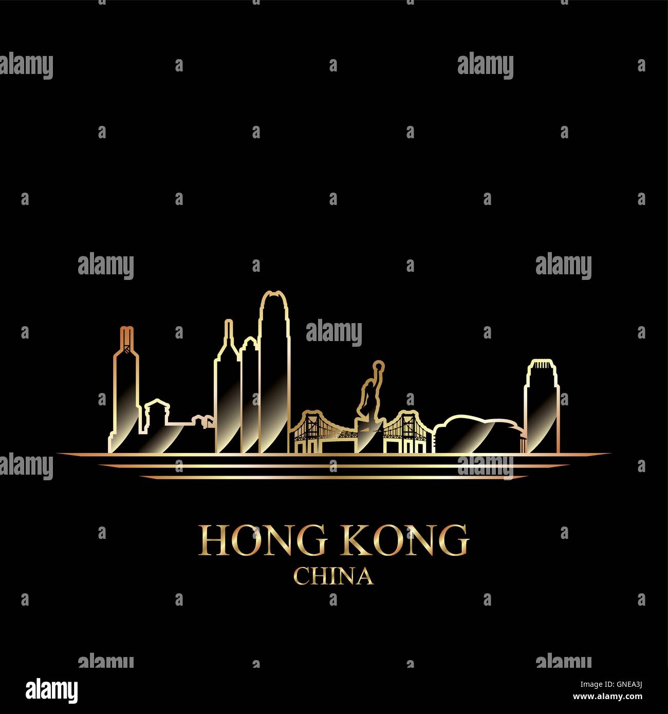 Silhouette d'or sur fond noir de Hong Kong Illustration de Vecteur