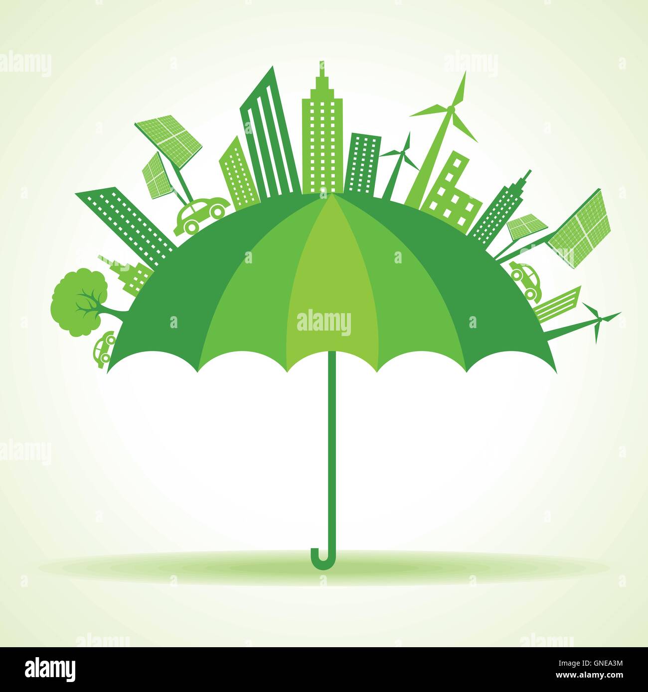 Eco city concept avec vecteur stock parapluie Illustration de Vecteur