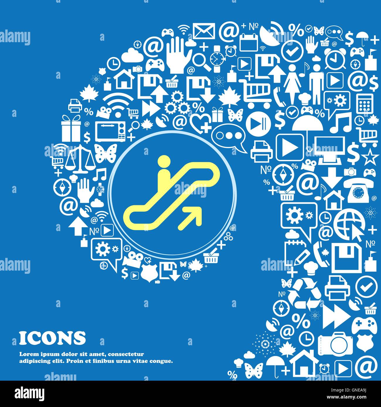Ascenseur, Escalator, symbole d'escalier. Bel ensemble de belles icônes spirale torsadée dans le centre d'une grande icône. Vector Illustration de Vecteur