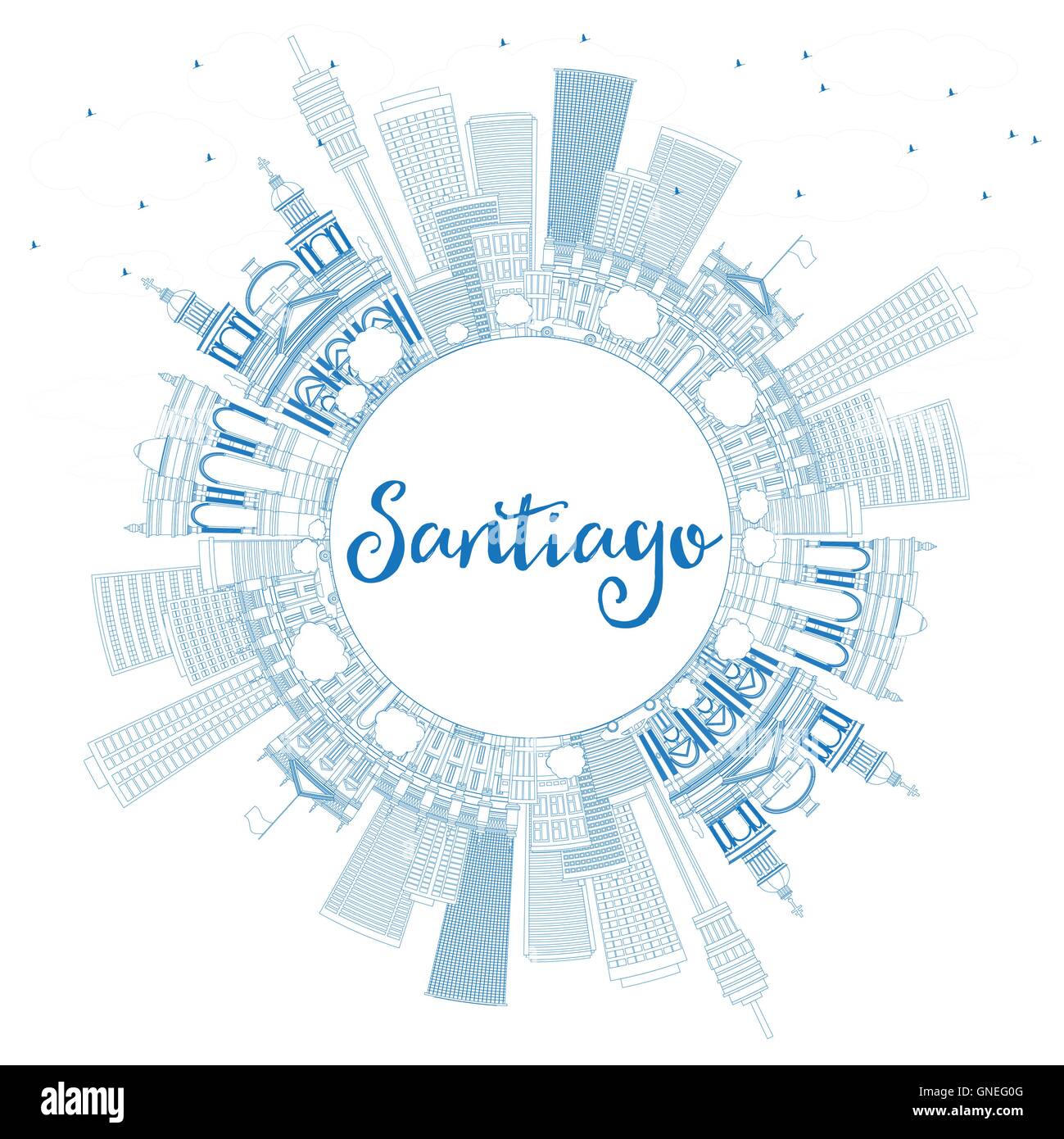 Contours Santiago Chili Skyline avec bâtiments bleu et copier l'espace. Vector Illustration. Les voyages d'affaires et tourisme Concept Illustration de Vecteur