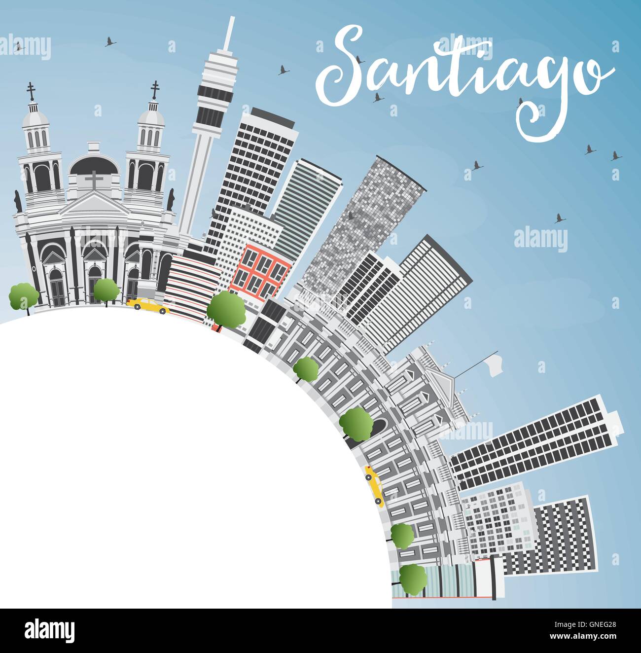 Santiago Chili avec toits de bâtiments gris, ciel bleu et copier l'espace. Vector Illustration. Les voyages d'affaires et tourisme Concept Illustration de Vecteur