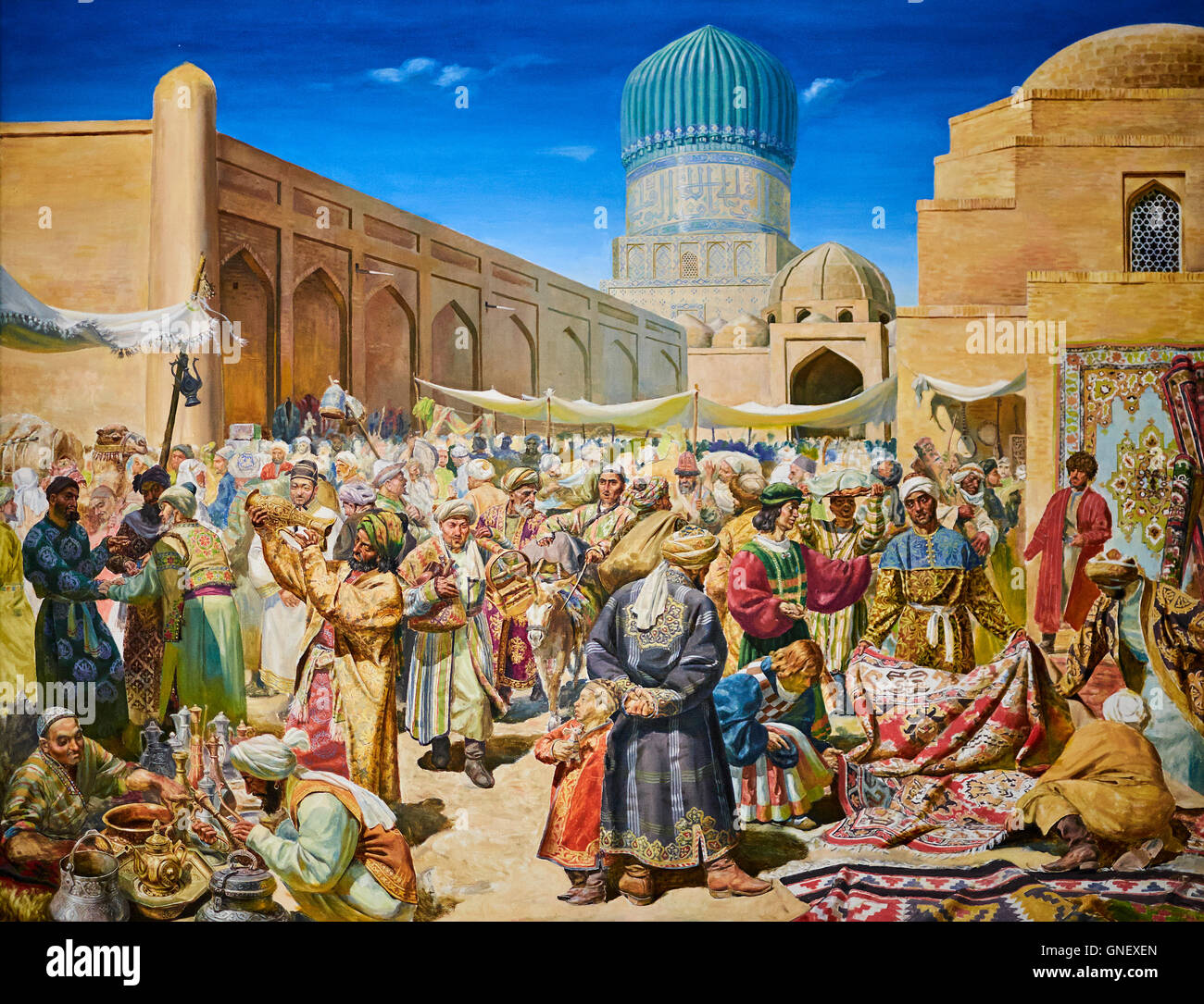 L'Ouzbékistan, Tachkent, Tamerlan Tamerlan, carrés, musée de plein air, un bazar à Samarcand Banque D'Images