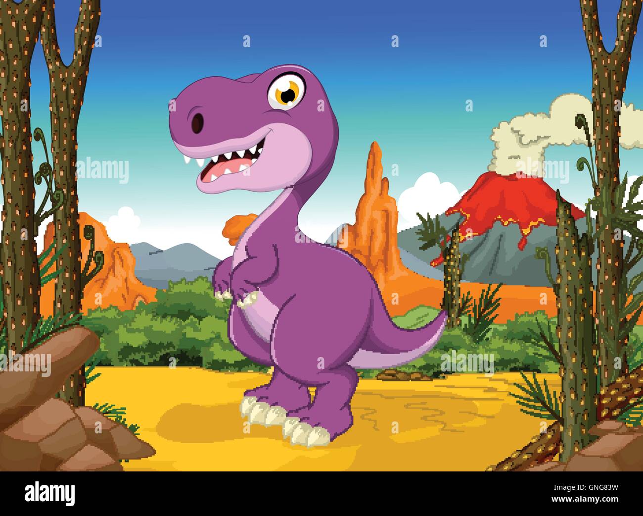 Cute dinosaur cartoon volcano landscape Banque de photographies et d�??images ?� haute r?�solution 
