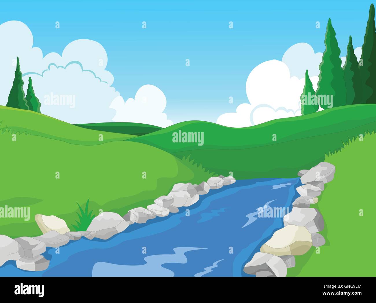 Lac de beauté avec l'arrière-plan du paysage Illustration de Vecteur