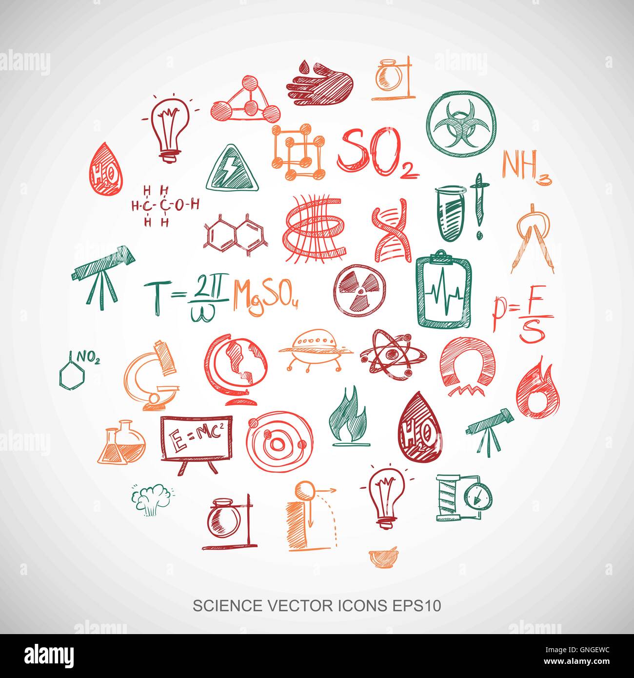 Multicolor doodles Science dessiné à la main Icons set sur blanc. EPS10 vector illustration. Illustration de Vecteur