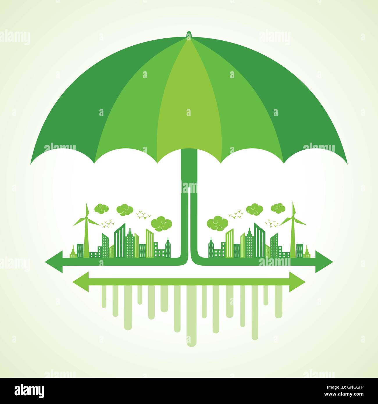 Eco city concept avec vecteur stock parapluie Illustration de Vecteur