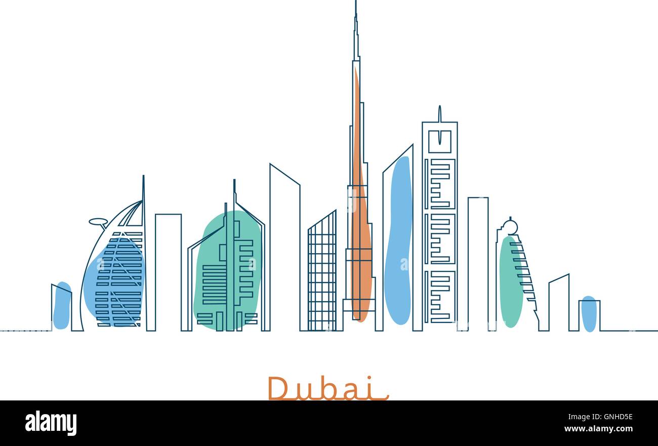 Dubaï cityscape with skyscrapers, monuments et vector illustration Illustration de Vecteur