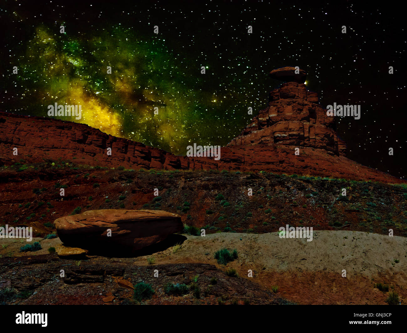Formation de rock de chapeau mexicain sous les étoiles, Utah, États-Unis Banque D'Images