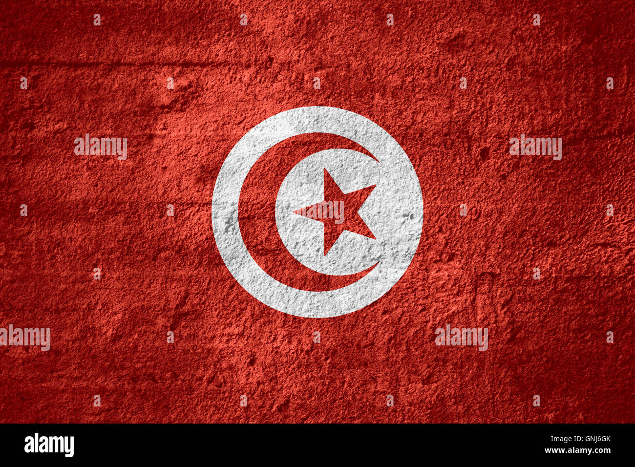 Drapeau de la Tunisie ou tunisien bannière sur texture rugueuse Banque D'Images