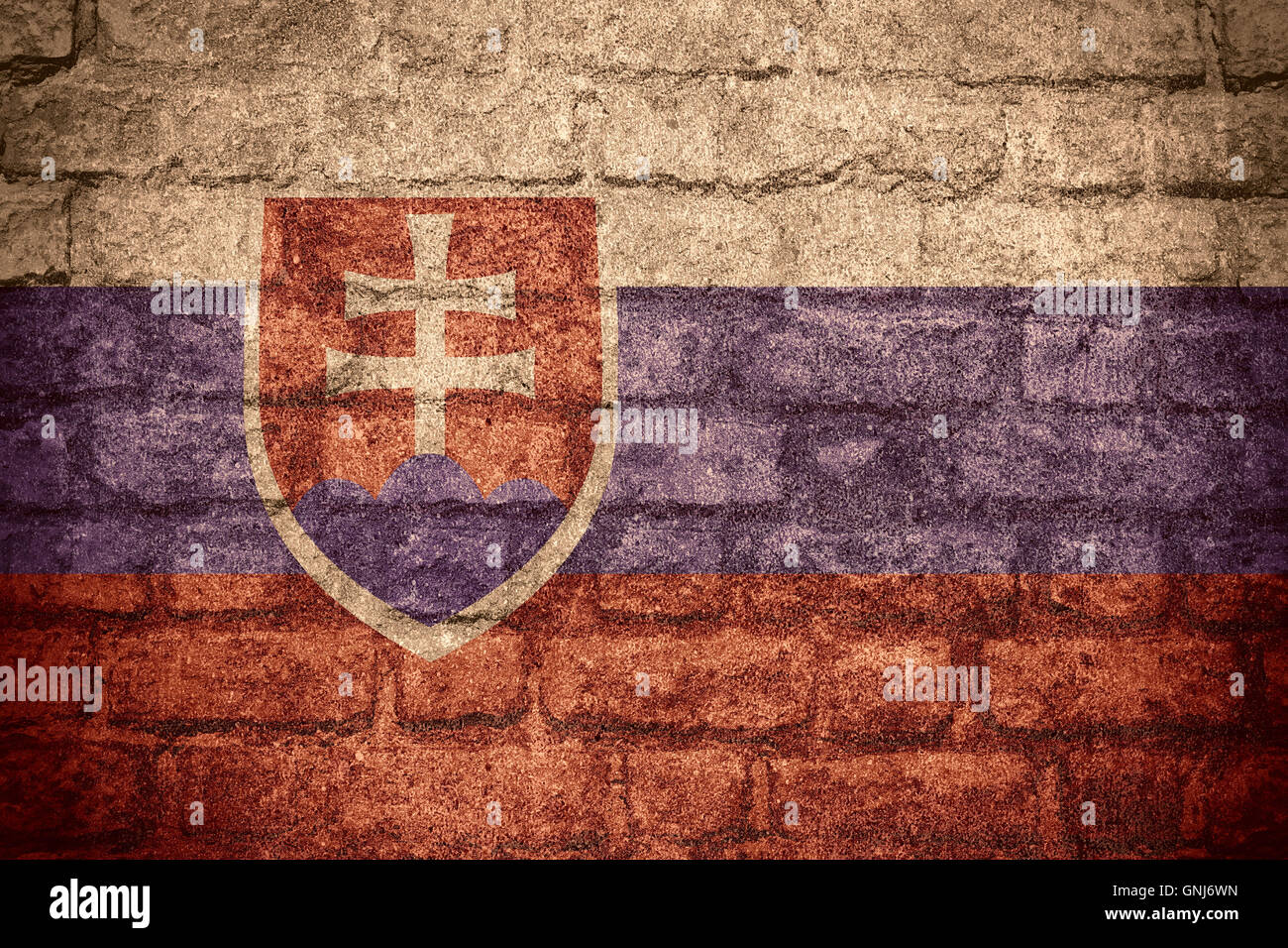 Drapeau de la Slovaquie slovaque ou bannière sur la texture de la brique Banque D'Images