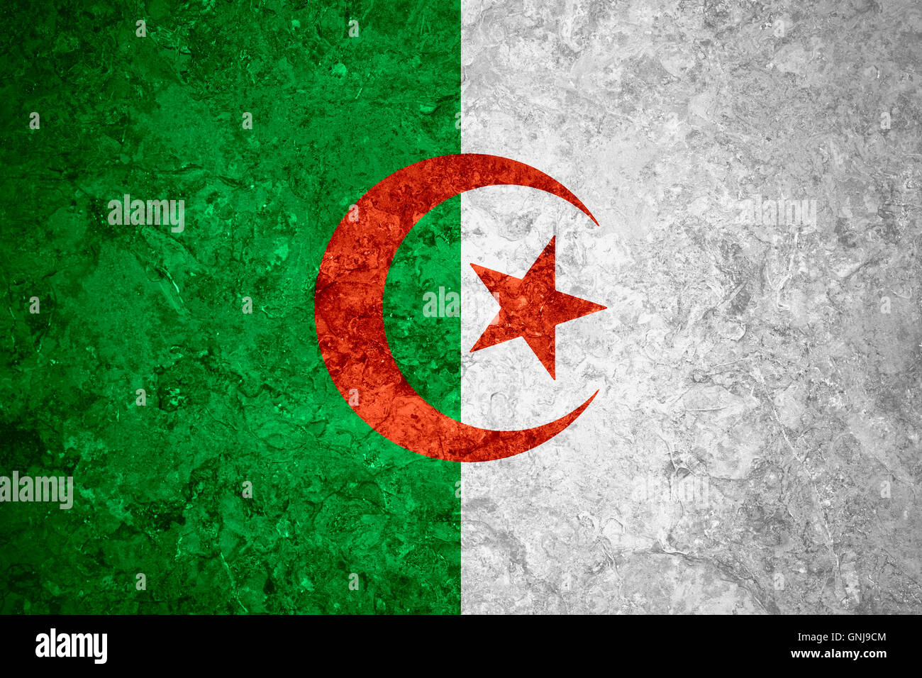 Pavillon de l'Algérie algérienne ou bannière sur vintage background Banque D'Images