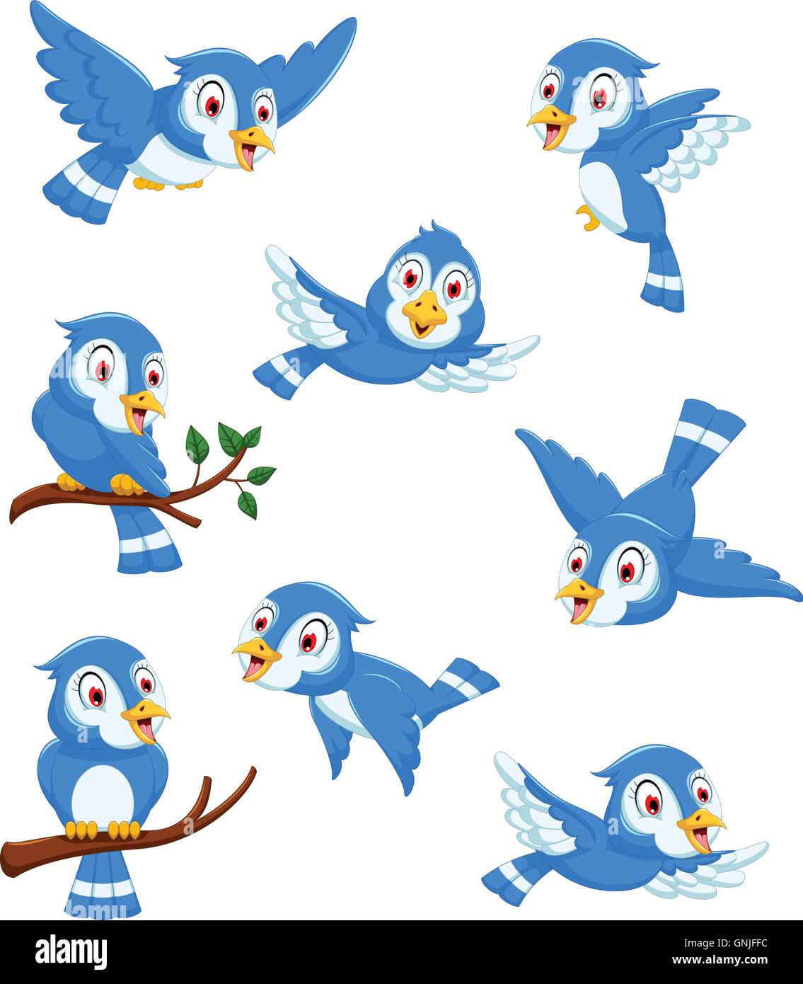 Cute cartoon collection blue bird Illustration de Vecteur