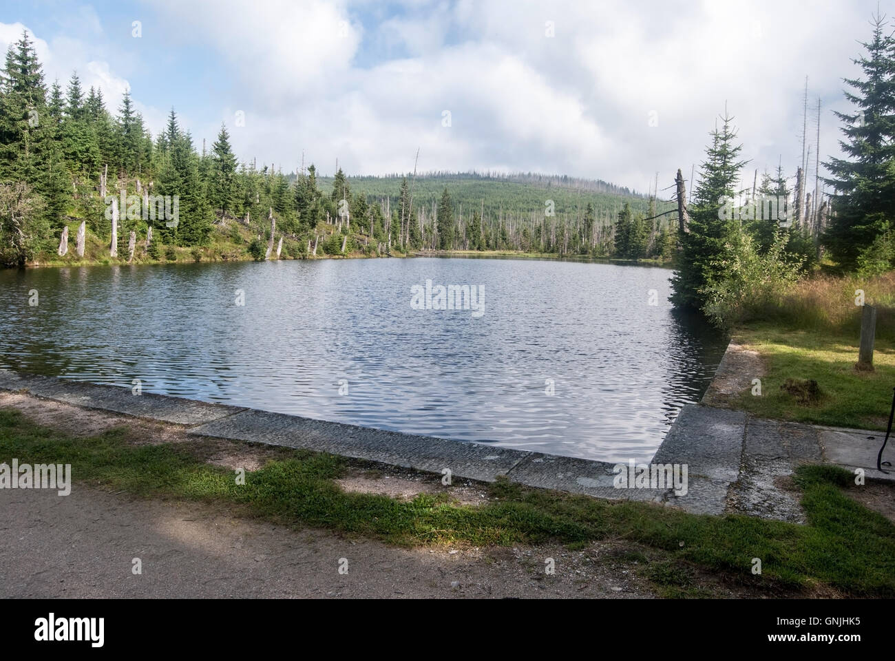 Reschbachklause réservoir d'eau ci-dessous Lusen Hill dans la chaîne de montagnes du Bayerischer Wald Banque D'Images