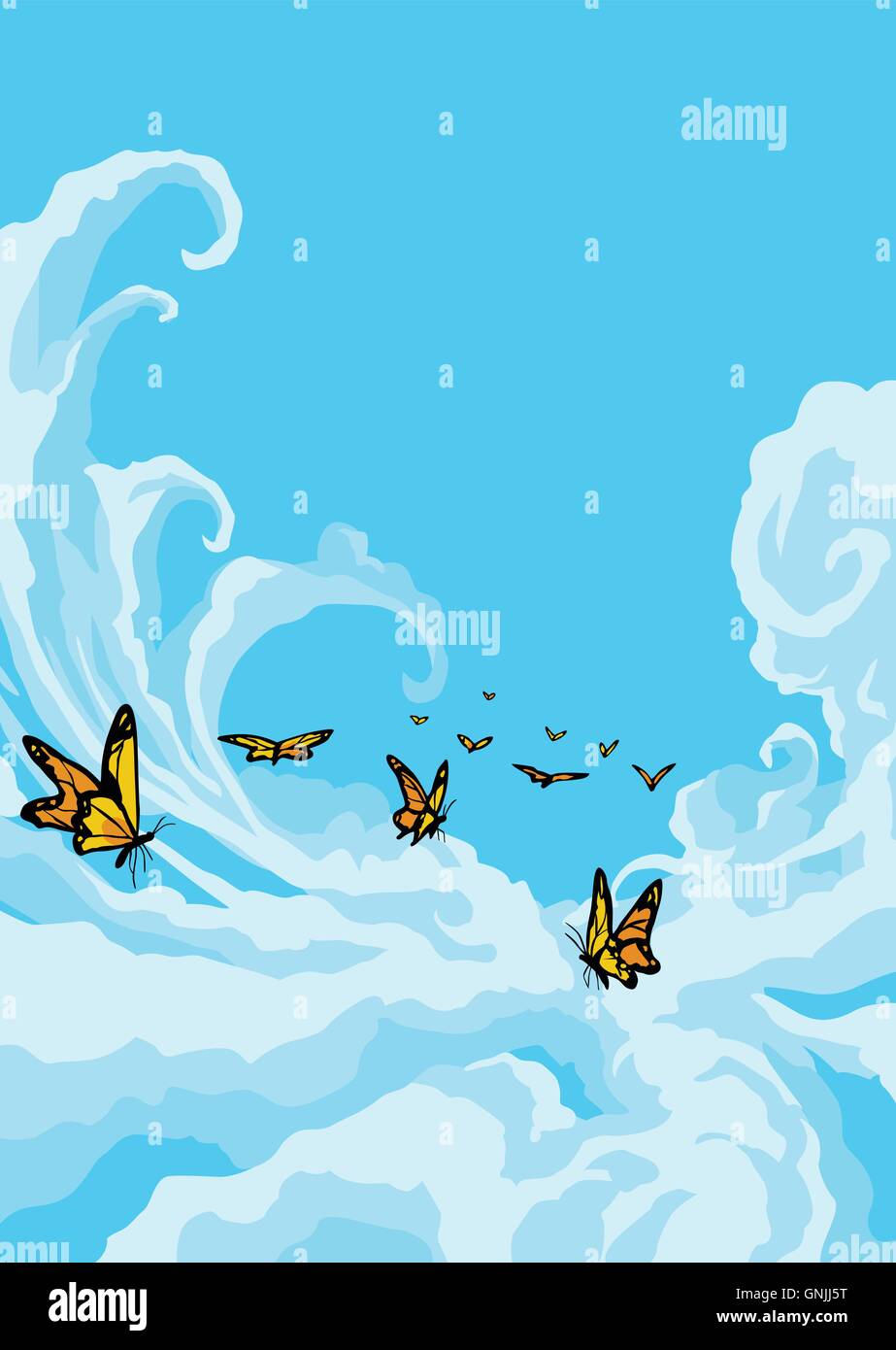 Les papillons volant dans le ciel bleu Illustration de Vecteur