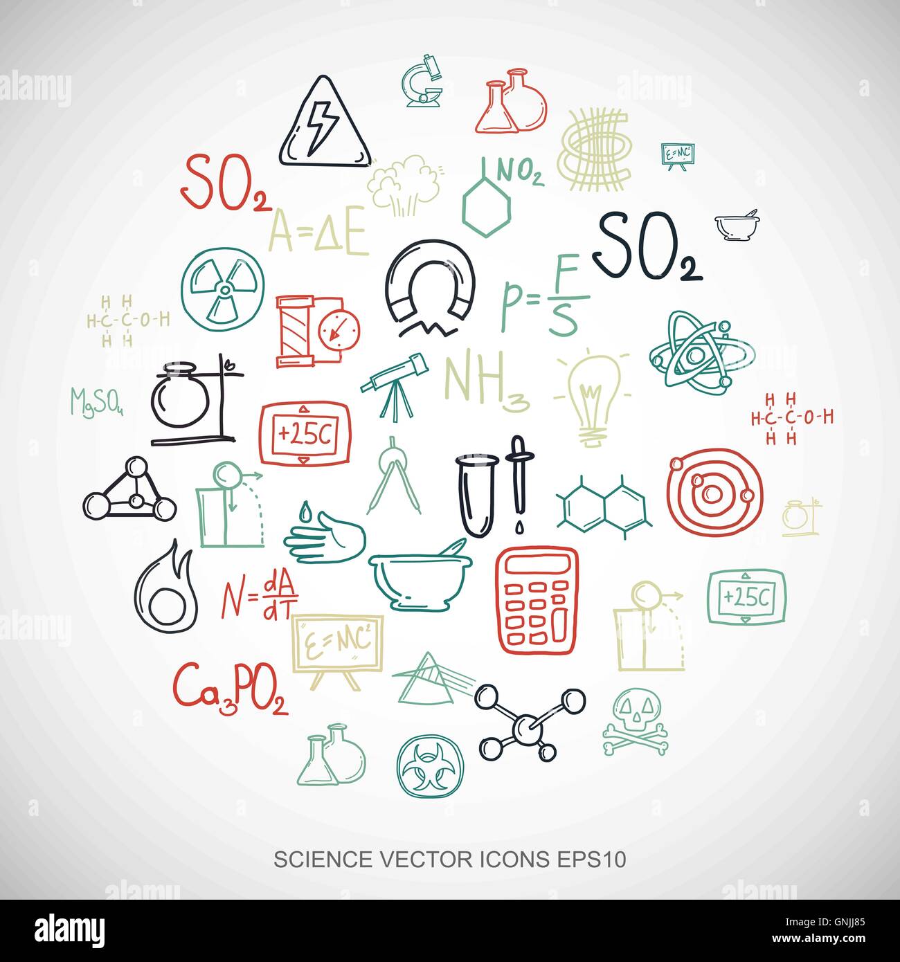 Multicolor doodles Science dessiné à la main Icons set sur blanc. EPS10 vector illustration. Illustration de Vecteur