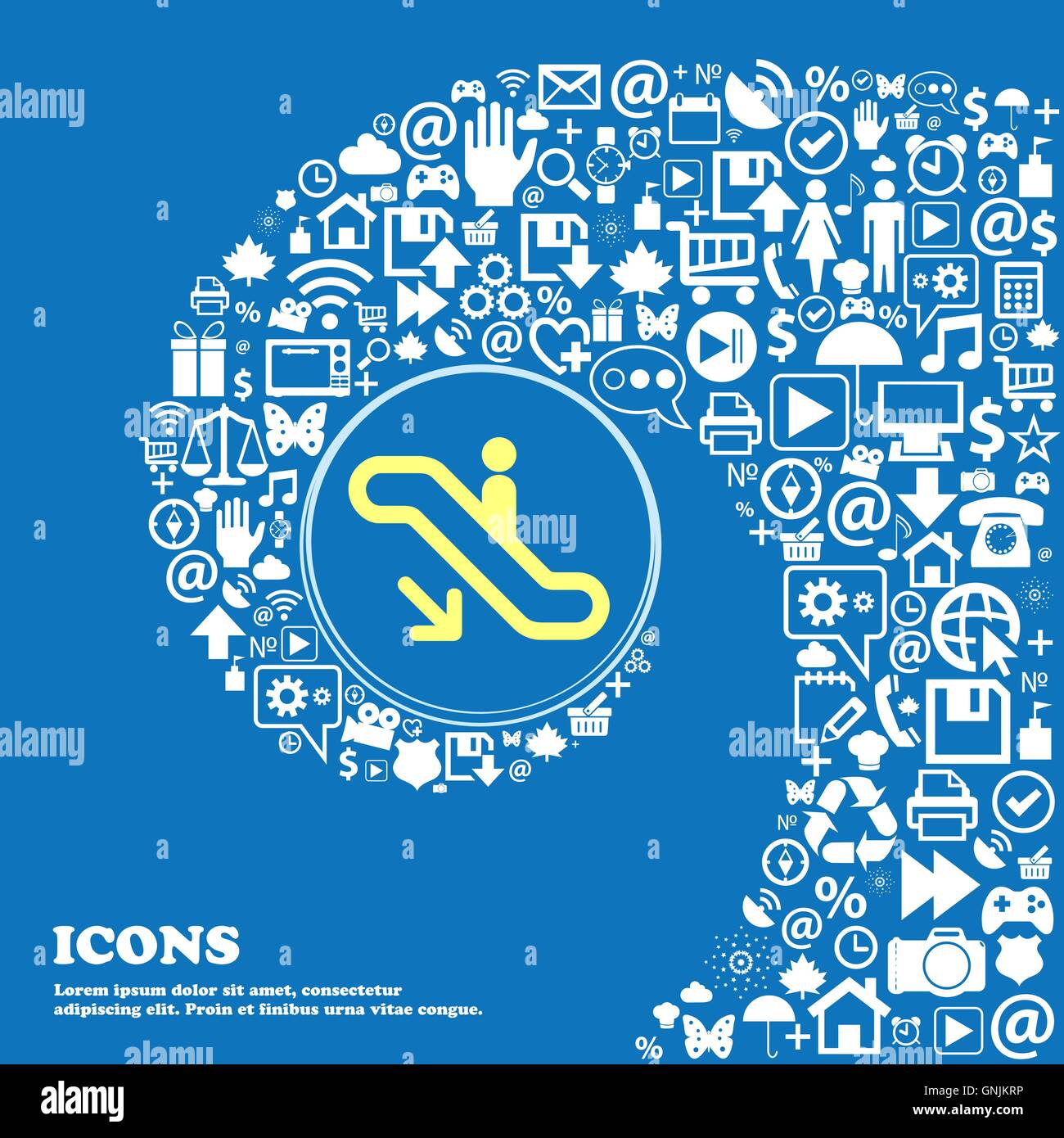 Ascenseur, Escalator, symbole d'escalier. Bel ensemble de belles icônes spirale torsadée dans le centre d'une grande icône. Vector Illustration de Vecteur