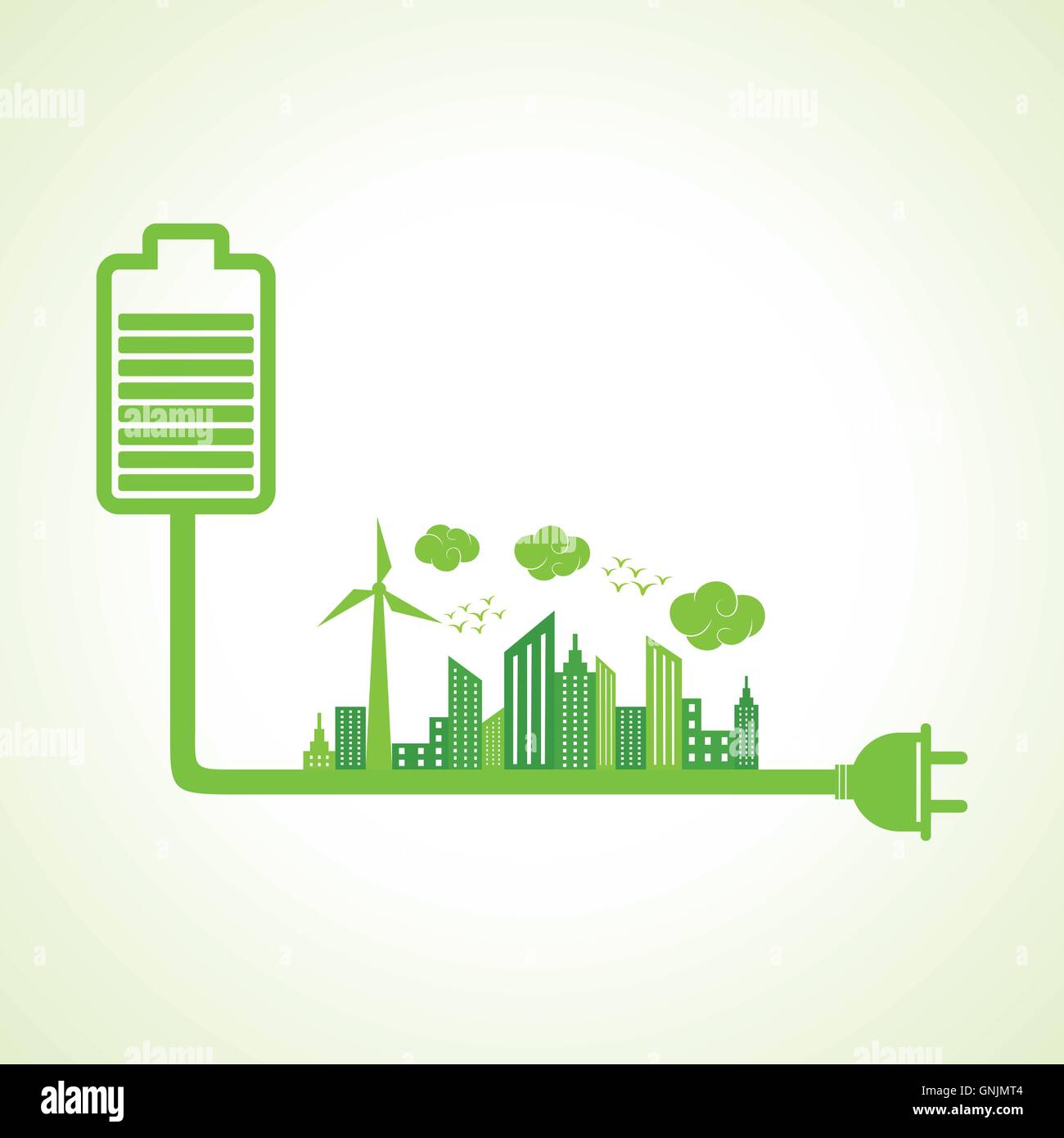 Eco city concept avec vecteur stock batterie Illustration de Vecteur