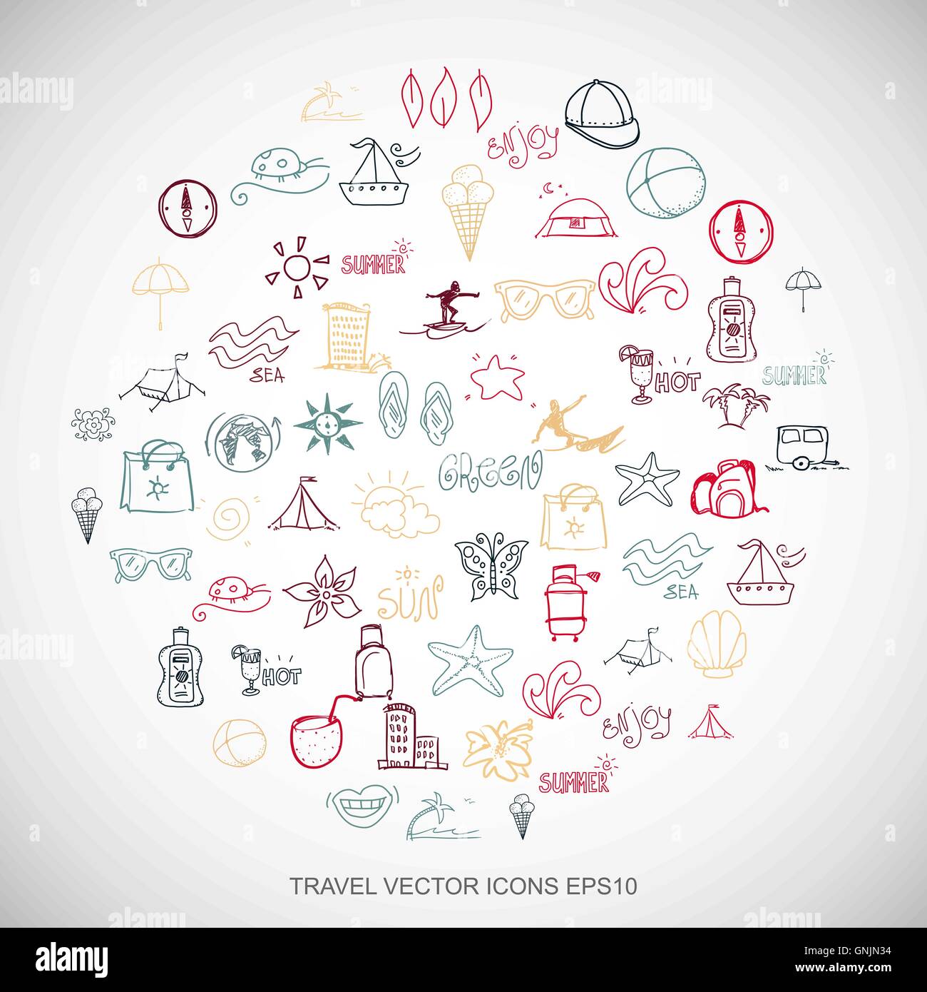 Multicolor doodles Hand Drawn Locations Icons set sur blanc. EPS10 vector illustration. Illustration de Vecteur