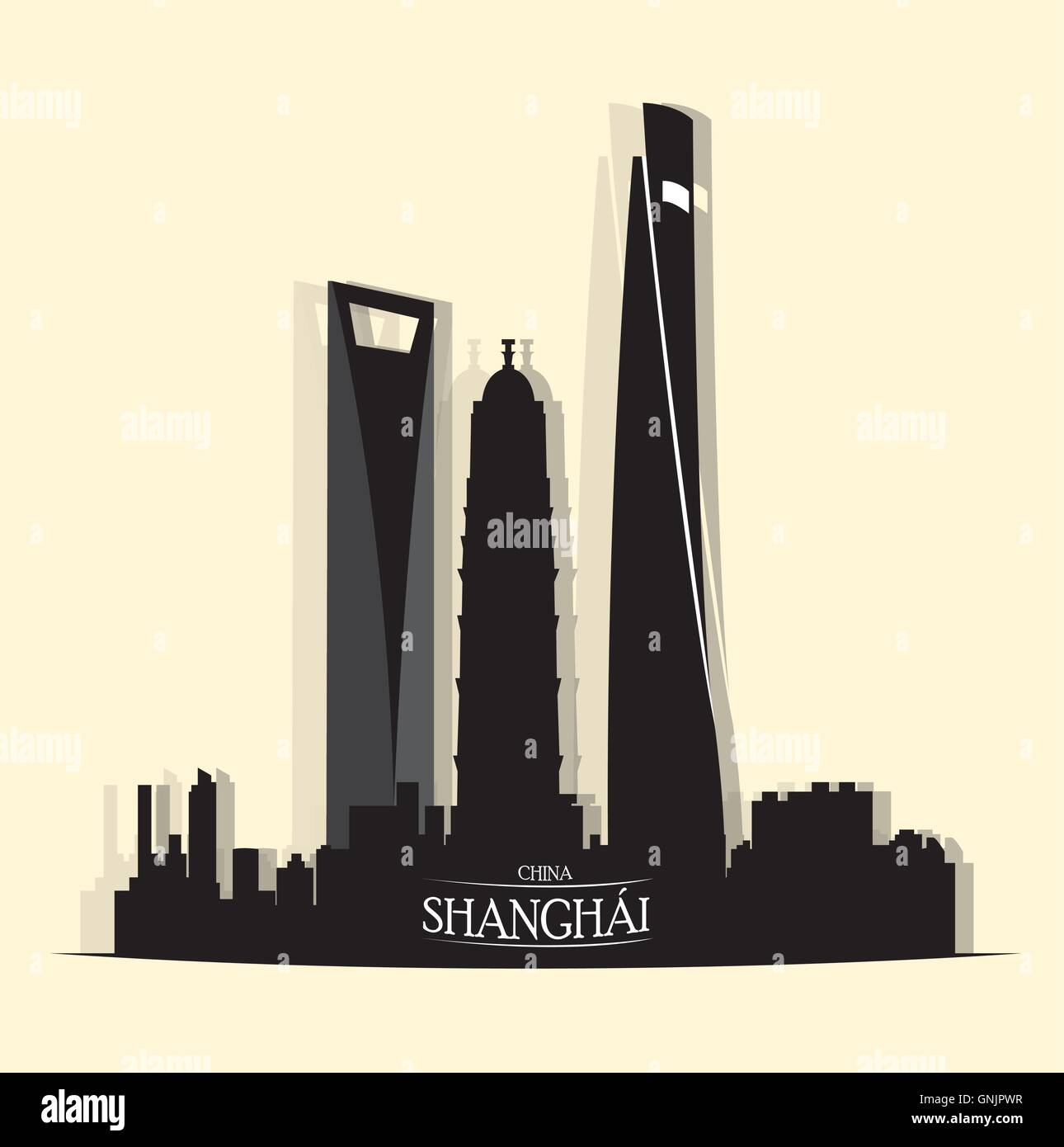De shanghai skyline isolé sur fond blanc Illustration de Vecteur