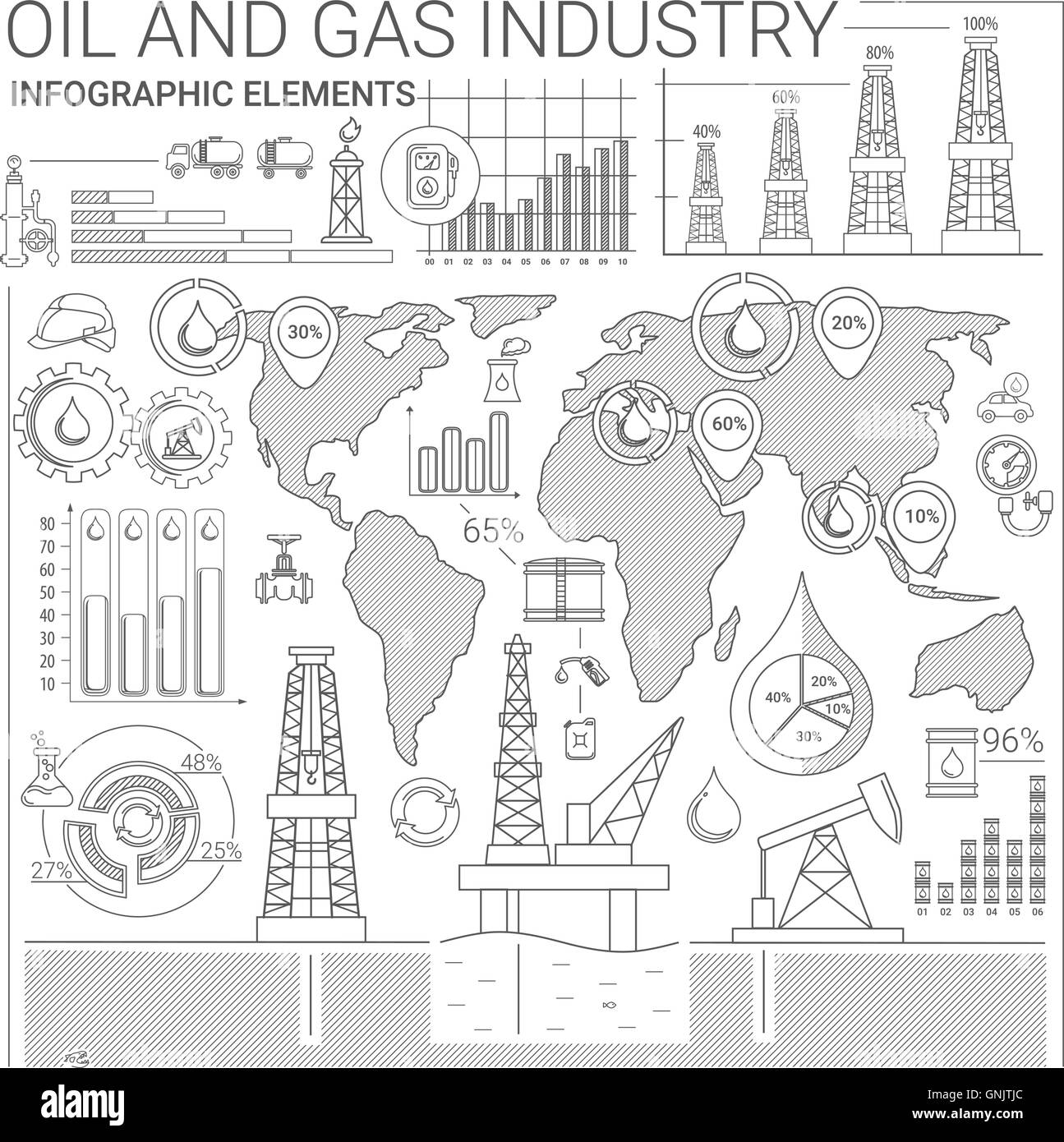 L'industrie du pétrole et du gaz Éléments infographique Illustration de Vecteur