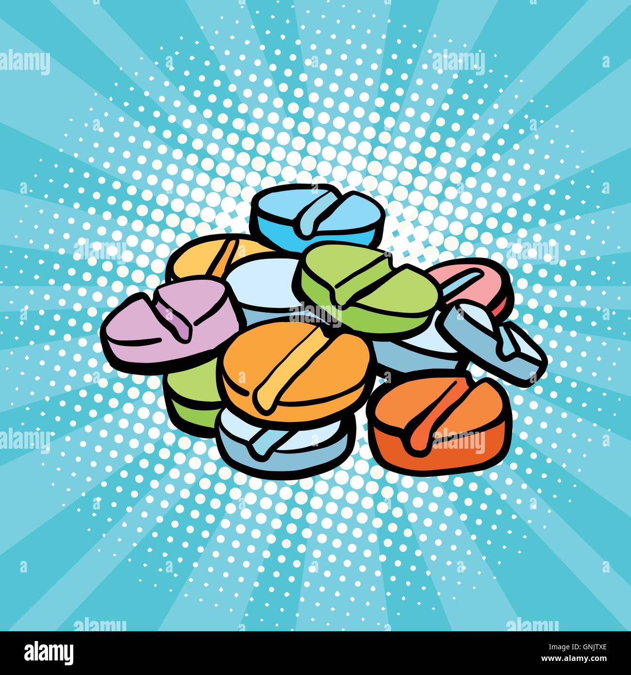 Comprimés médicaux colorés, dopants et drogues Illustration de Vecteur