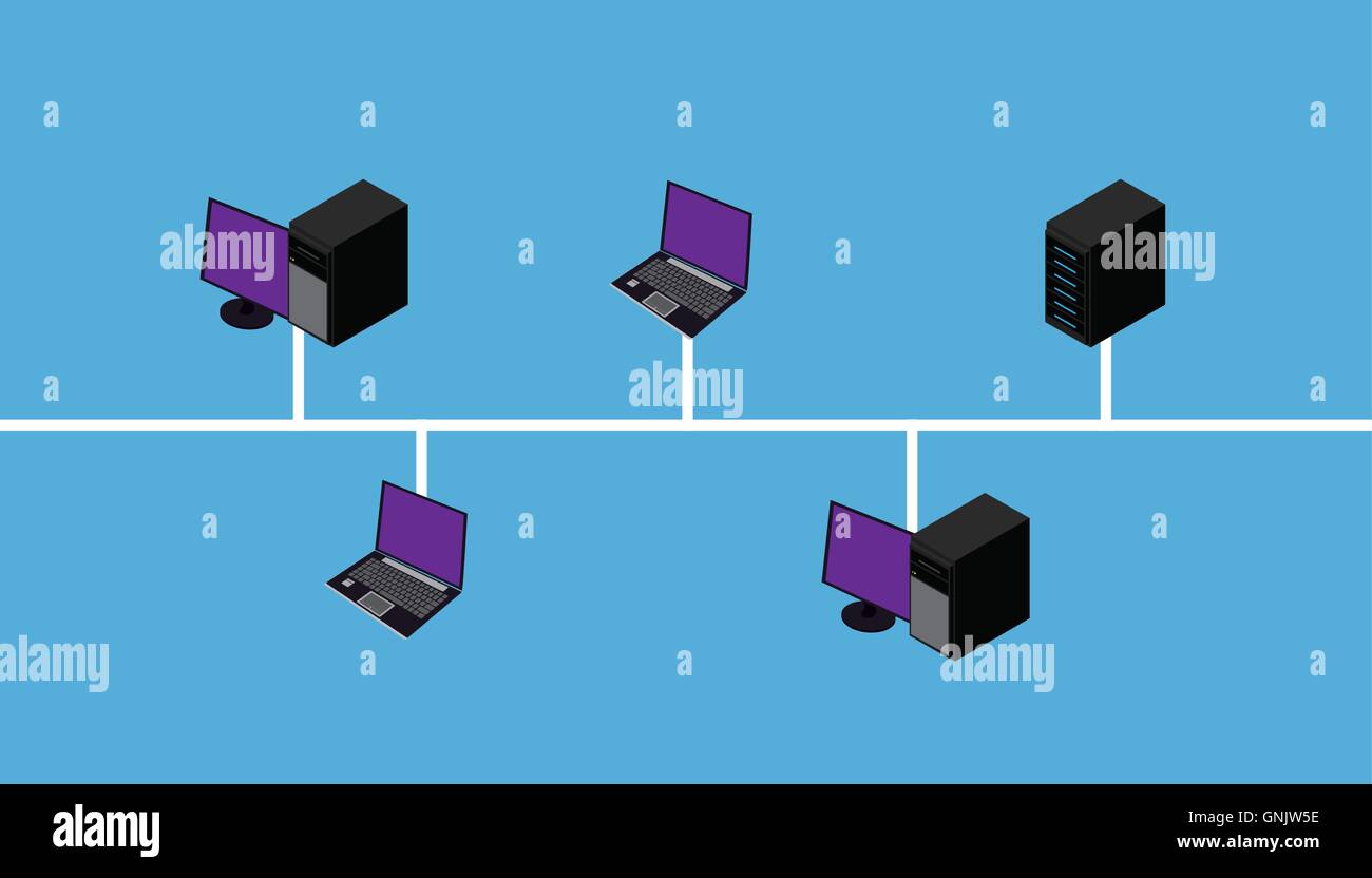 Connexion réseau topologie LAN WAN Illustration de Vecteur