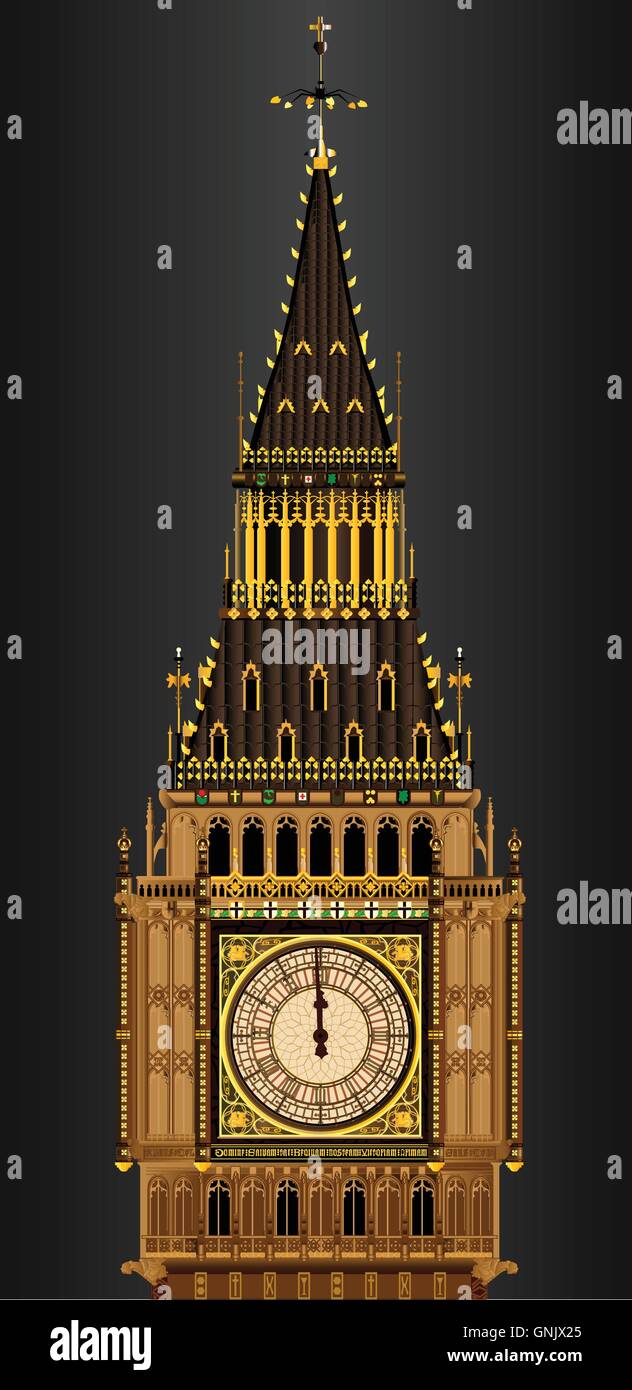 Big Ben frappant de minuit Illustration de Vecteur