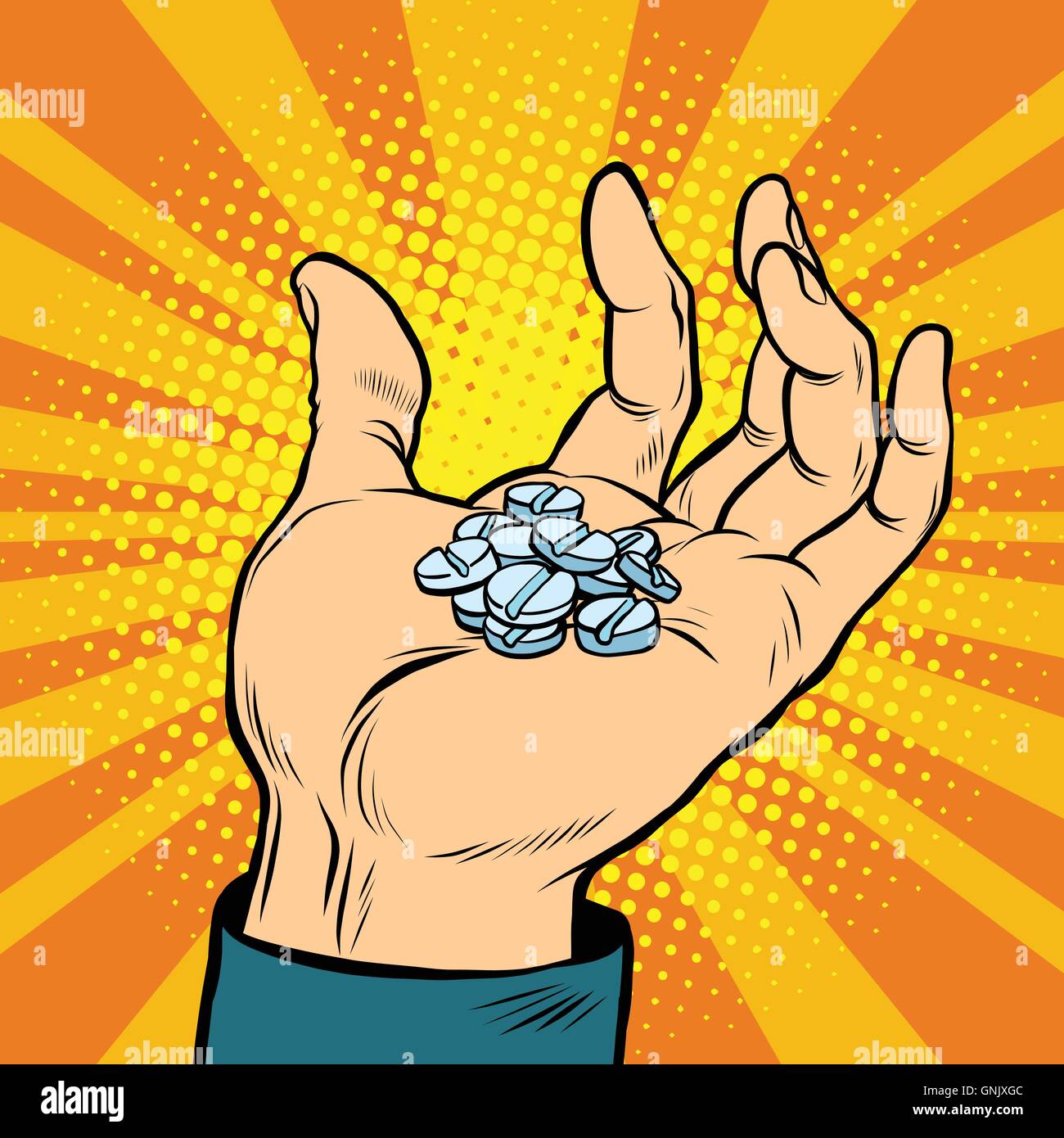 Medical pills in hand Illustration de Vecteur