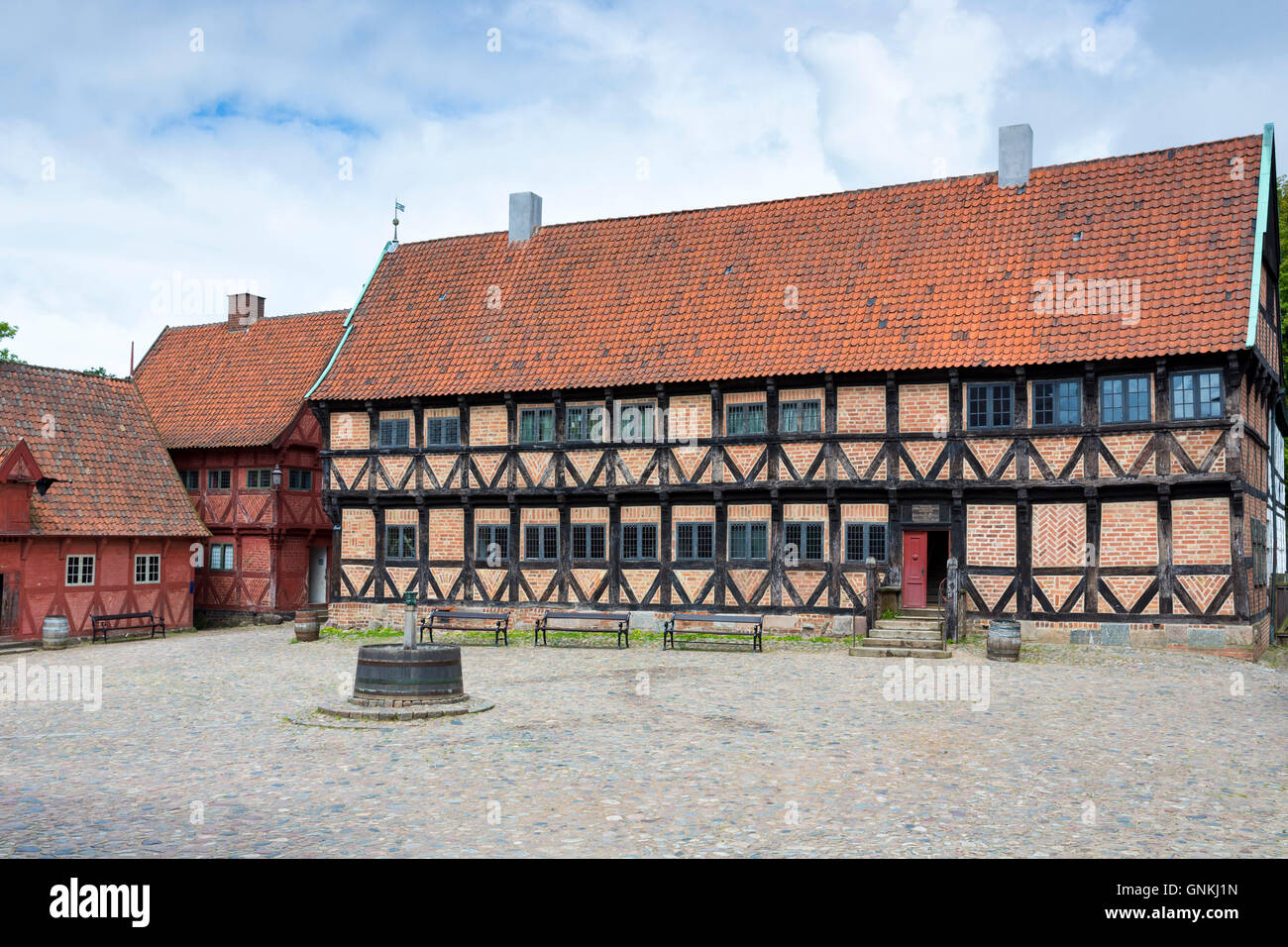 Maison du maire et Town Square à Den Gamle By, la vieille ville, le musée folklorique en plein air, d'Aarhus, Danemark, East Jutland Banque D'Images