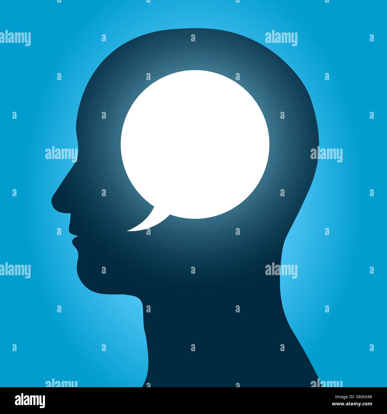 Image Vecteur de bulle à l'intérieur de la tête humaine sur fond bleu Illustration de Vecteur