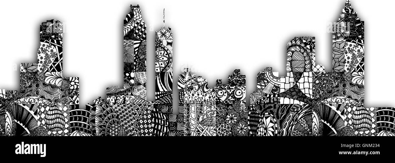 Skyline d'une ville faite de doodles Illustration de Vecteur