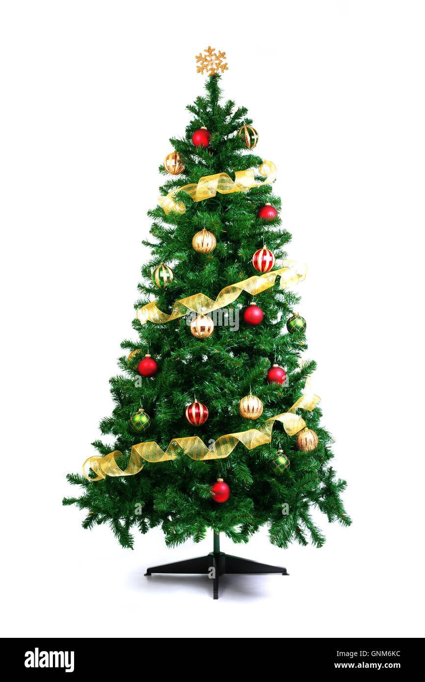 Decorated Christmas Tree isolated on white Banque D'Images