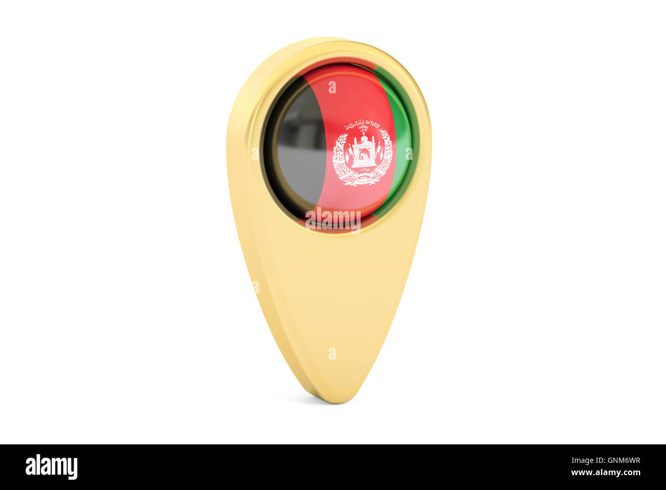 Pointeur de carte avec le drapeau de l'Afghanistan, rendu 3D isolé sur fond blanc Banque D'Images