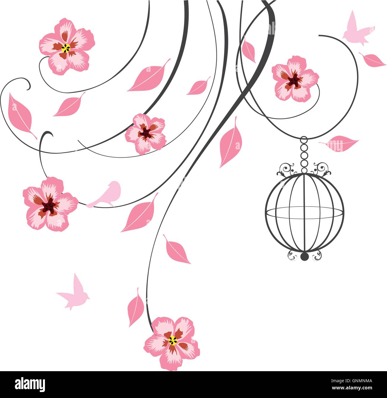 Cherry Blossom swirls Illustration de Vecteur