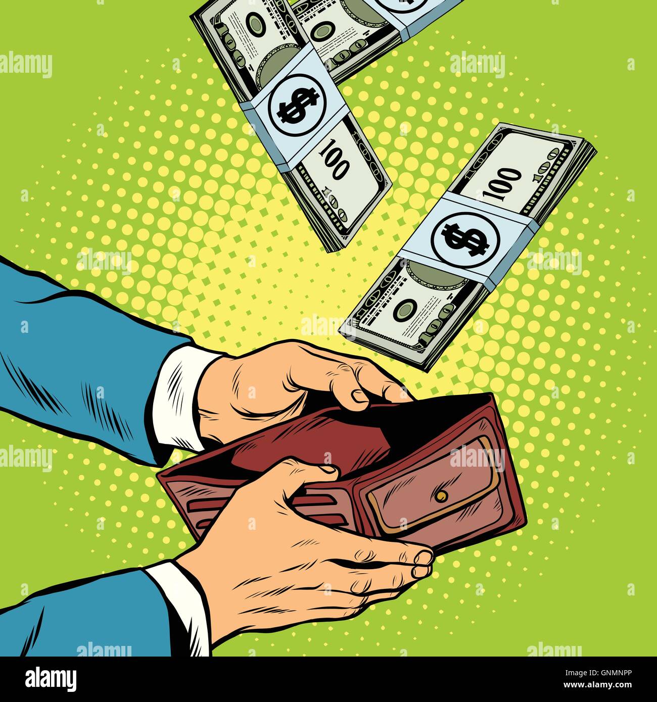 De l'argent tomber dans un portefeuille, les profits financiers et de richesse Illustration de Vecteur