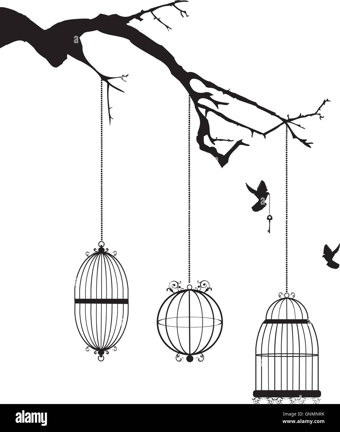 Les cages à oiseaux dans l'arbre Illustration de Vecteur