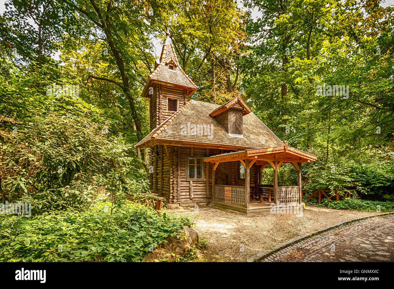 Vieille maison de bois dans la forêt Banque D'Images